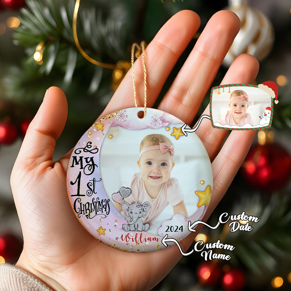 Personalized Baby's First Christmas Ornament Cute Elephant Christmas Ornament Gift for Kid