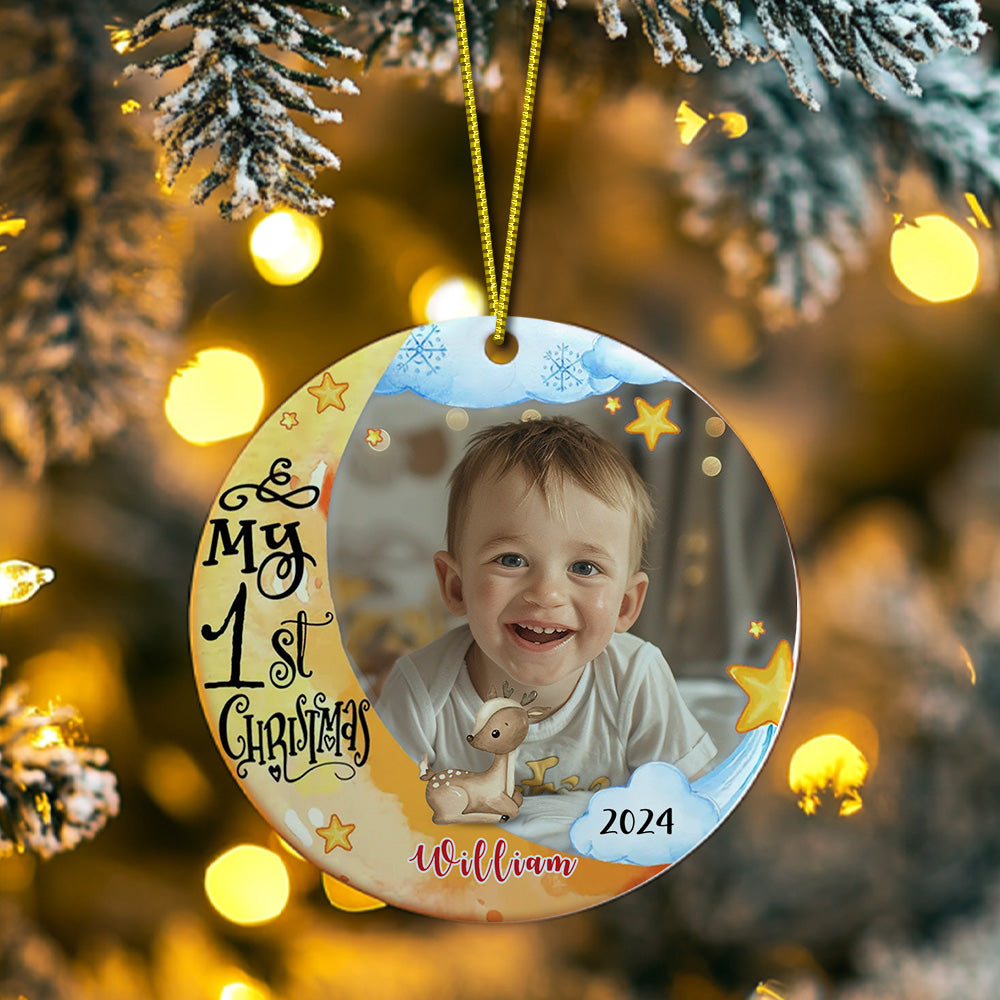 Personalized First Christmas Ornament with Photo Animal Christmas Ornament Gift for Baby