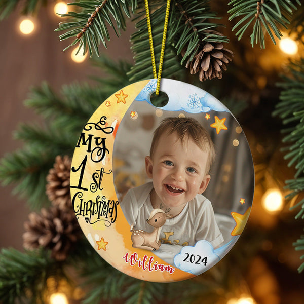 Personalized First Christmas Ornament with Photo Animal Christmas Ornament Gift for Baby