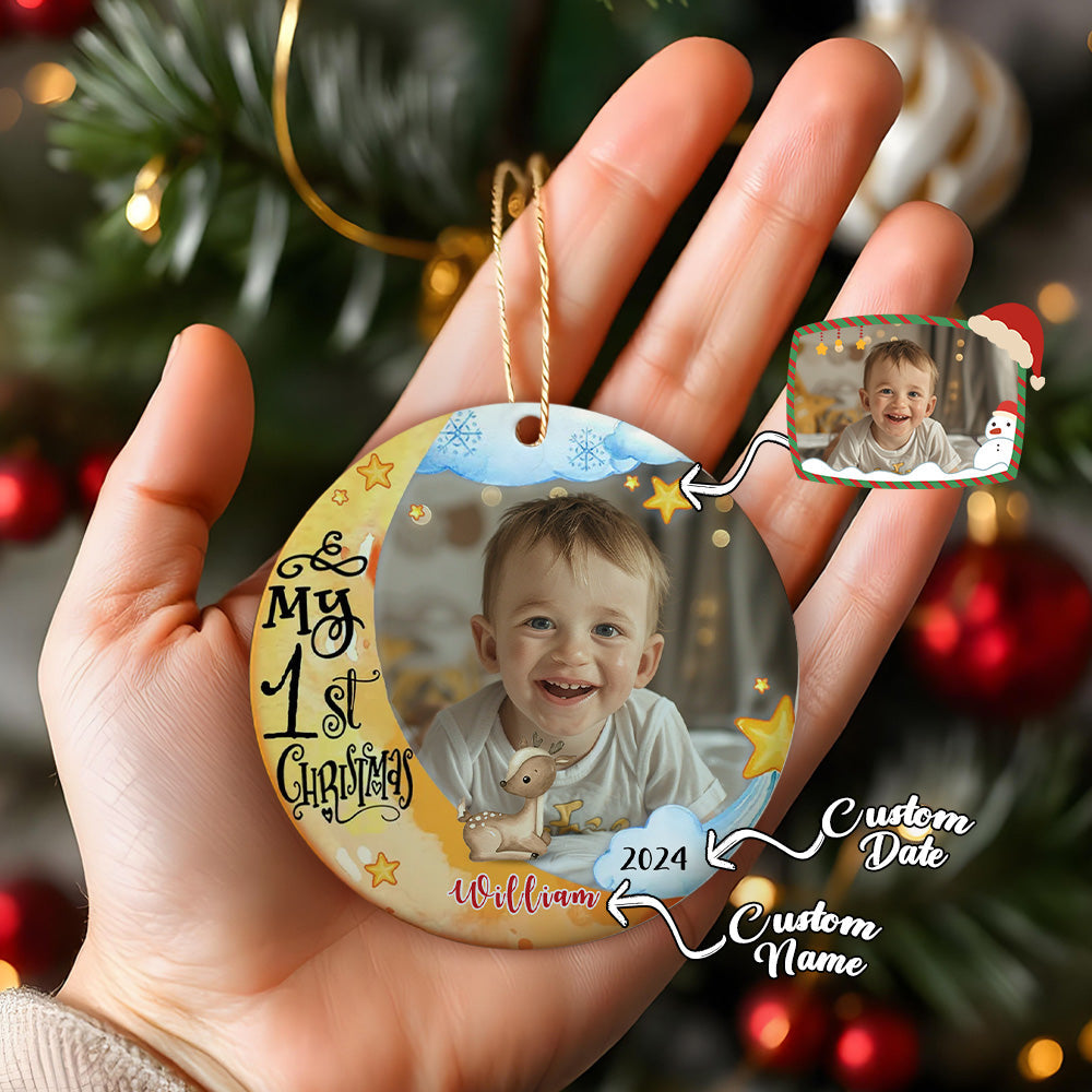 Personalized First Christmas Ornament with Photo Animal Christmas Ornament Gift for Baby