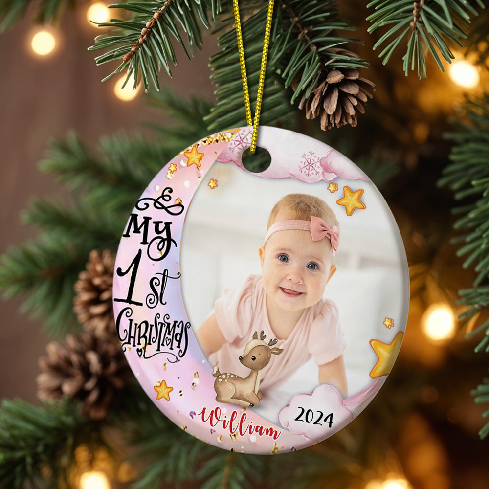 Personalized First Christmas Ornament with Photo Animal Christmas Ornament Gift for Baby