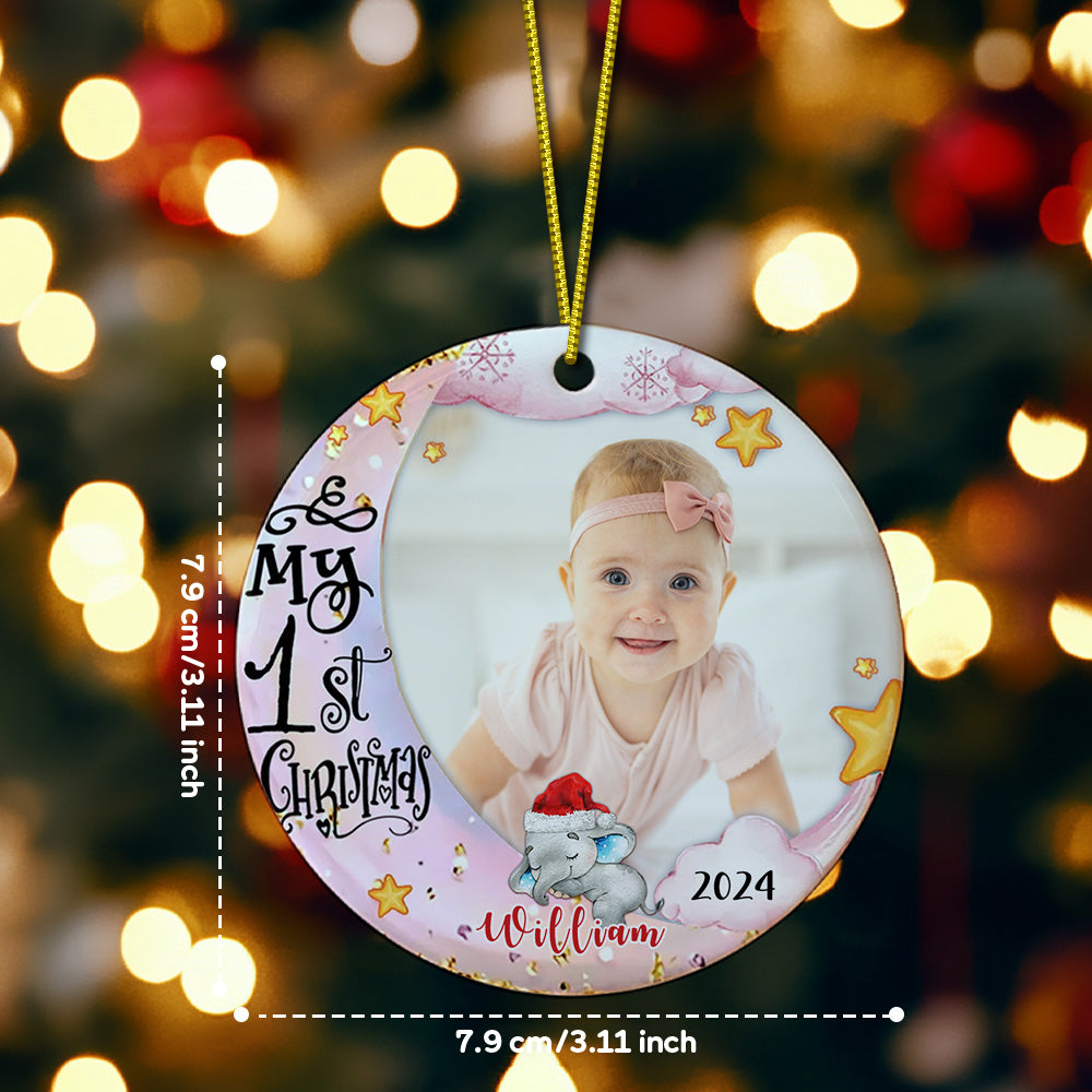 Personalized Baby's First Christmas Ornament Cute Elephant Circle Ornament Christmas Gift for Kid