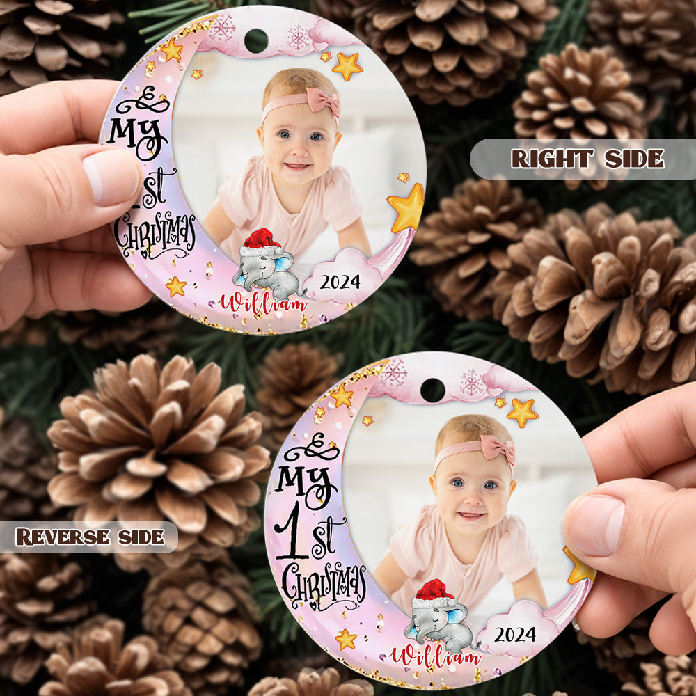 Personalized Baby's First Christmas Ornament Cute Elephant Circle Ornament Christmas Gift for Kid