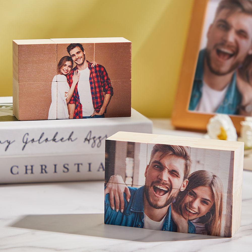 Double Sided Printing Custom Photo Blocks Puzzle Personalised Wooden Table Decor 6 Cubes