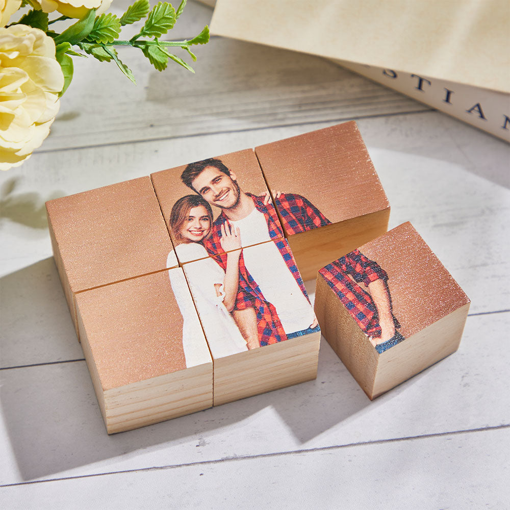 Double Sided Printing Custom Photo Blocks Puzzle Personalised Wooden Table Decor 6 Cubes