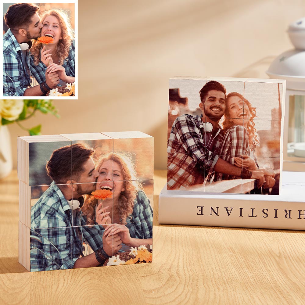 Custom Photo Wooden Blocks Puzzle Personalised Puzzle Decor Double Sided Printing 9 Cubes