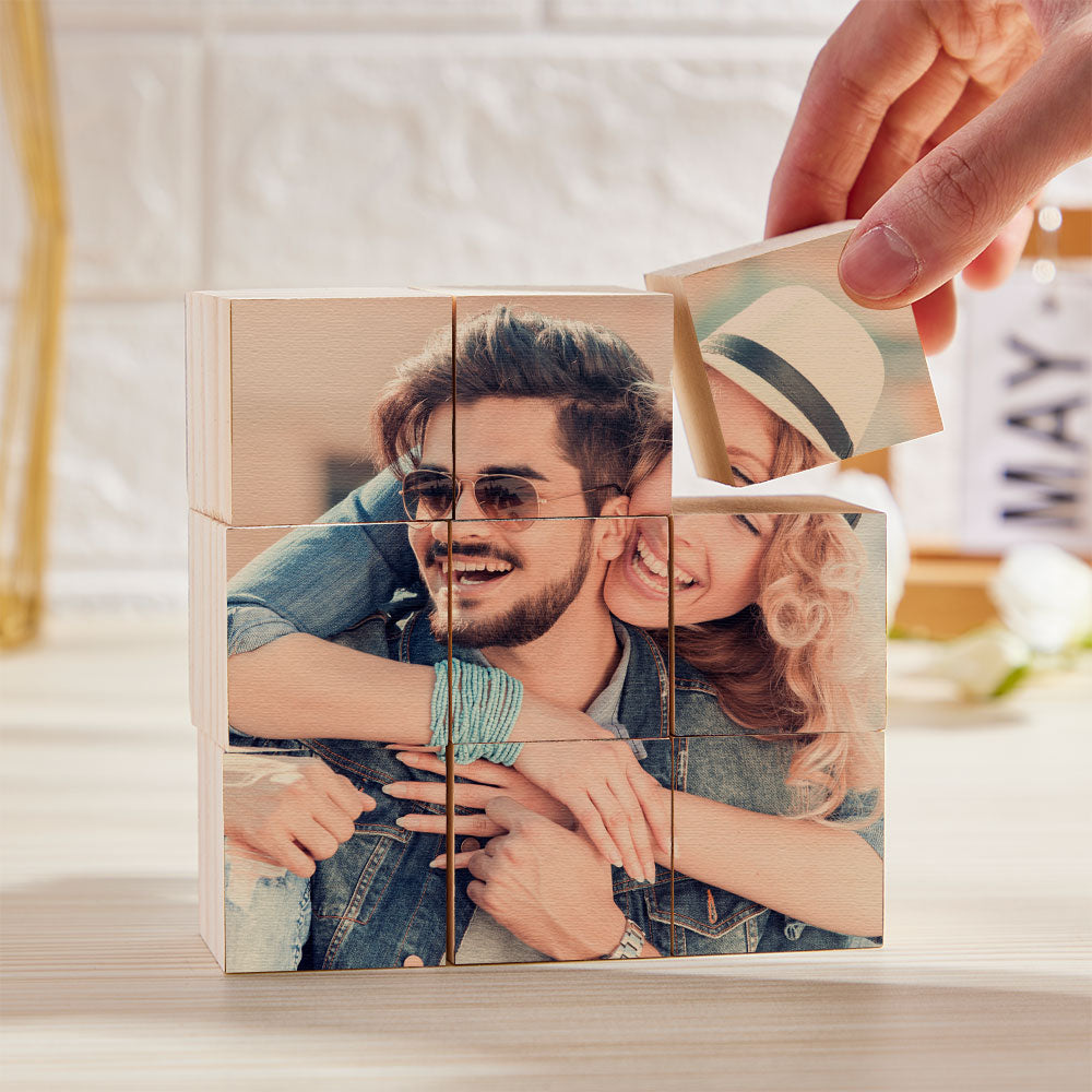 Custom Photo Wooden Blocks Puzzle Personalised Puzzle Decor Double Sided Printing 9 Cubes