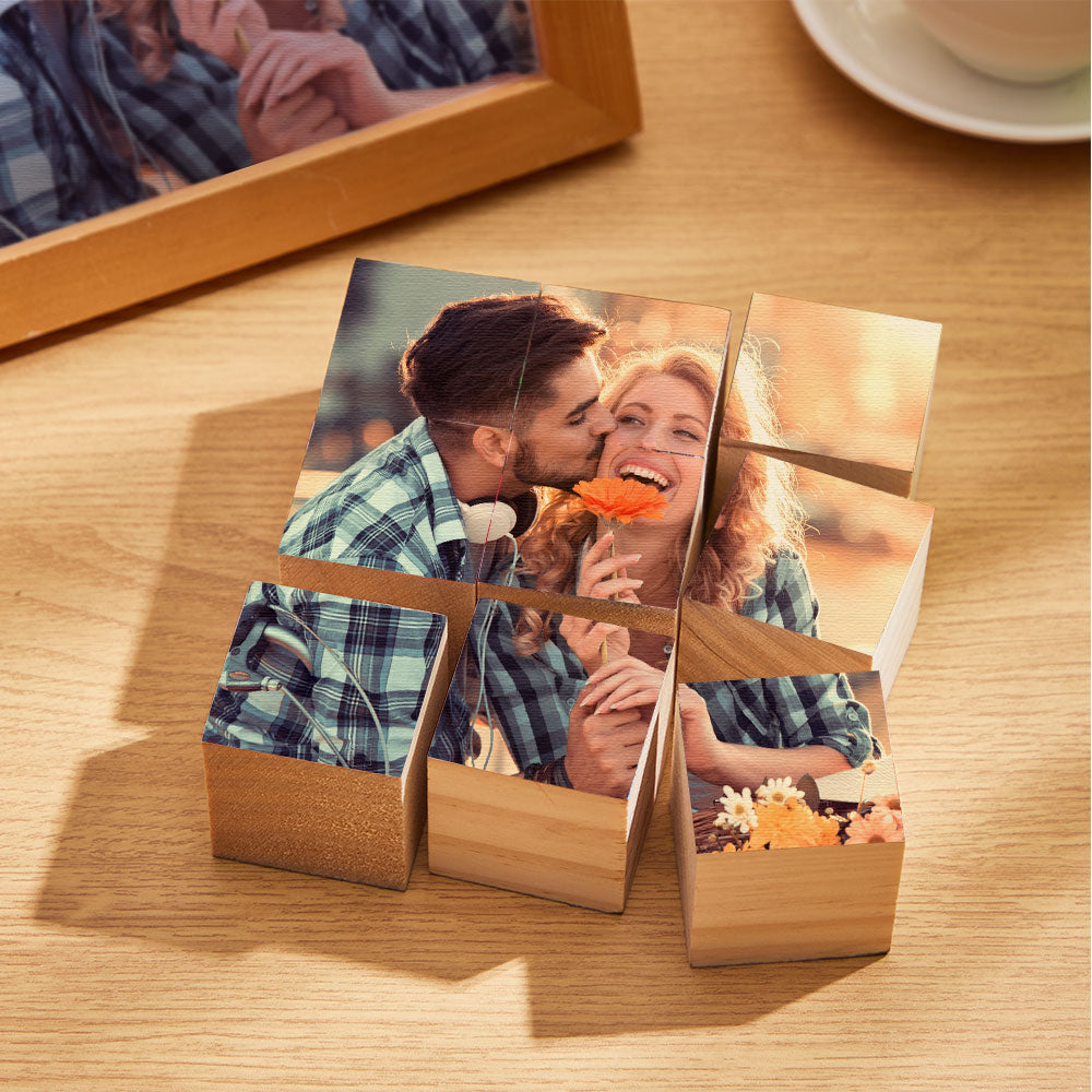 Custom Photo Wooden Blocks Puzzle Personalised Puzzle Decor Double Sided Printing 9 Cubes