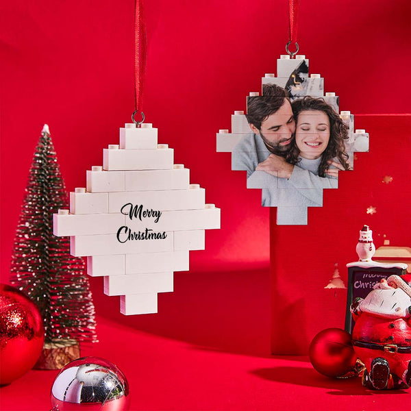 Custom Photo Building Bricks Personalised Block Lozenge Shape Christmas Ornament Gifts