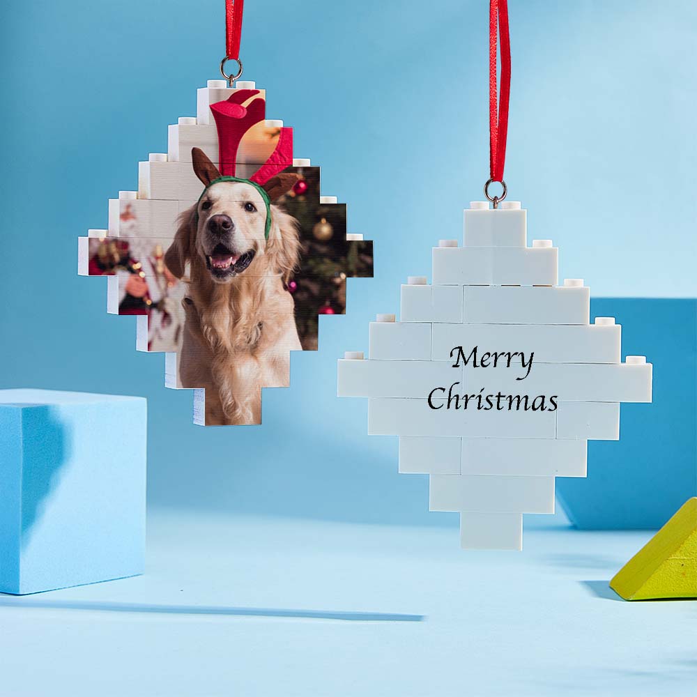 Custom Photo Building Bricks Personalised Block Lozenge Shape Christmas Ornament Gifts