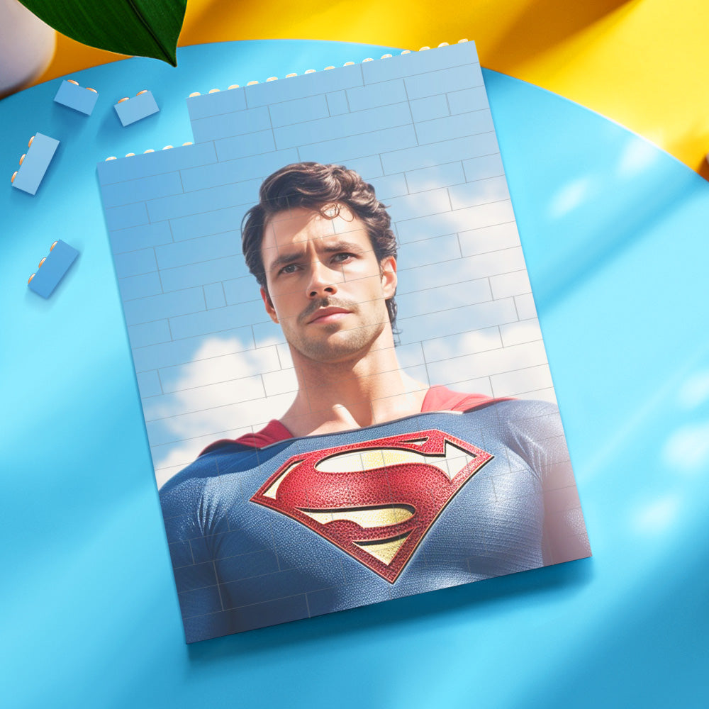 Personalised Brick Rectangle Building Photo Block Custom Face Superman Plaque