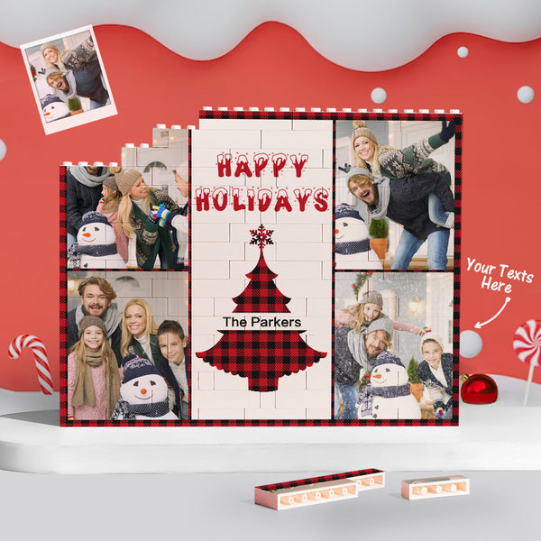 Custom Building Block Puzzle Horizontal Trio Photo Brick Happy Holidays