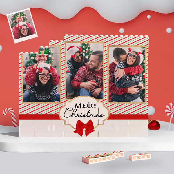 Custom Building Block Puzzle Personalised Horizontal Trio Couple Photo Brick Merry Christmas