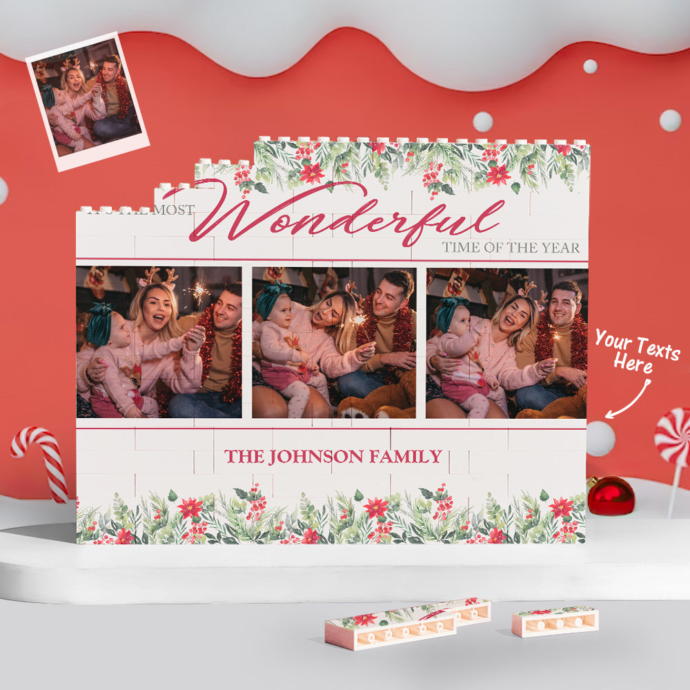 Custom Building Block Puzzle Personalised Horizontal Trio Photo Brick Christmas Wonderful Time