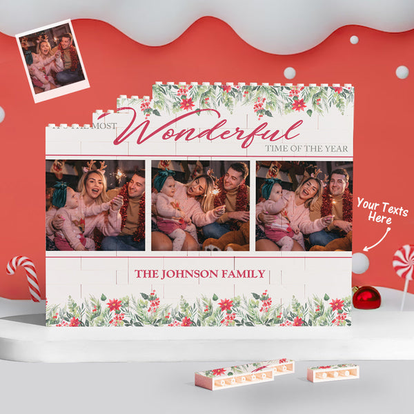 Custom Building Block Puzzle Personalised Horizontal Trio Photo Brick Christmas Wonderful Time