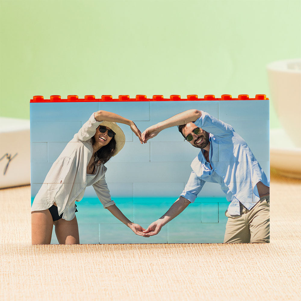 Personalised Photo Block Horizontal Red Building Bricks Christmas Gifts