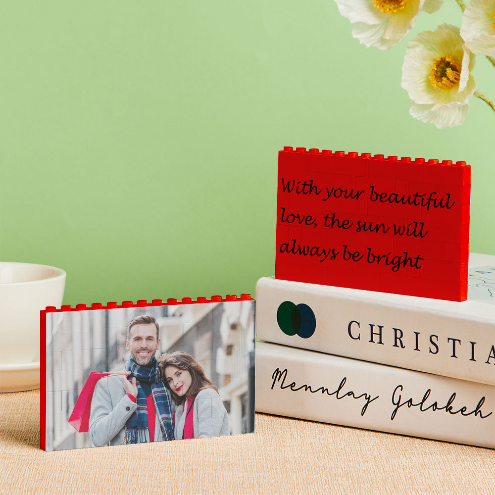 Personalised Photo Block Horizontal Red Building Bricks Christmas Gifts