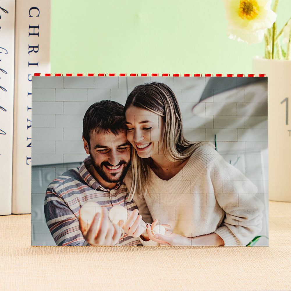 Personalised Photo Block Horizontal Red Building Bricks Christmas Gifts