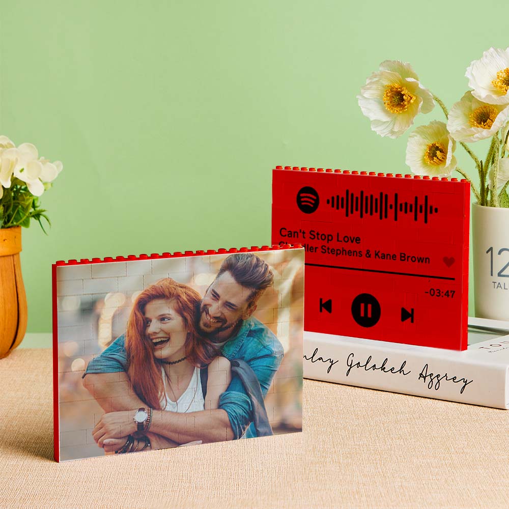 Personalised Photo Block Horizontal Red Building Bricks Christmas Gifts