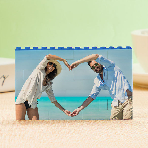 Custom Photo Printed Horizontal Blue Building Bricks Photo Block Christmas Gifts