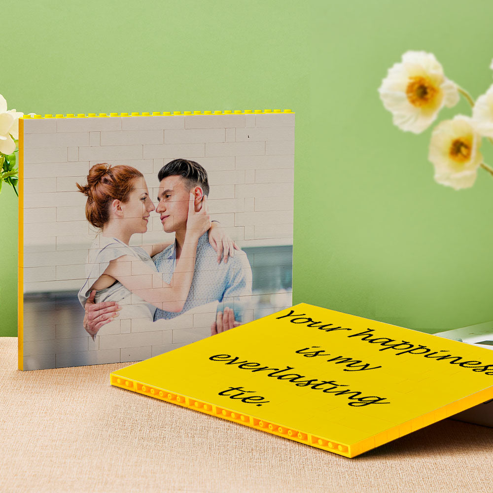 Personalised Yellow Building Bricks Horizontal Photo Block Christmas Gifts