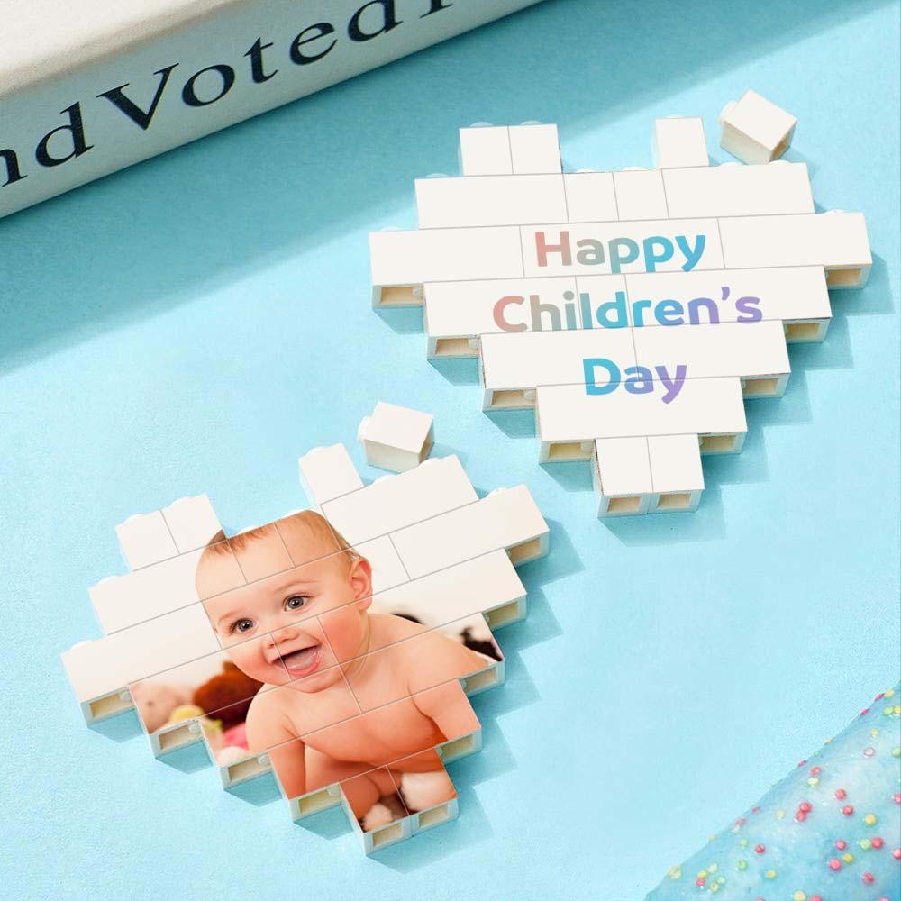 Custom Building Brick Puzzle Engraving Personalised Heart Shaped Photo Block Gift For Children's Day