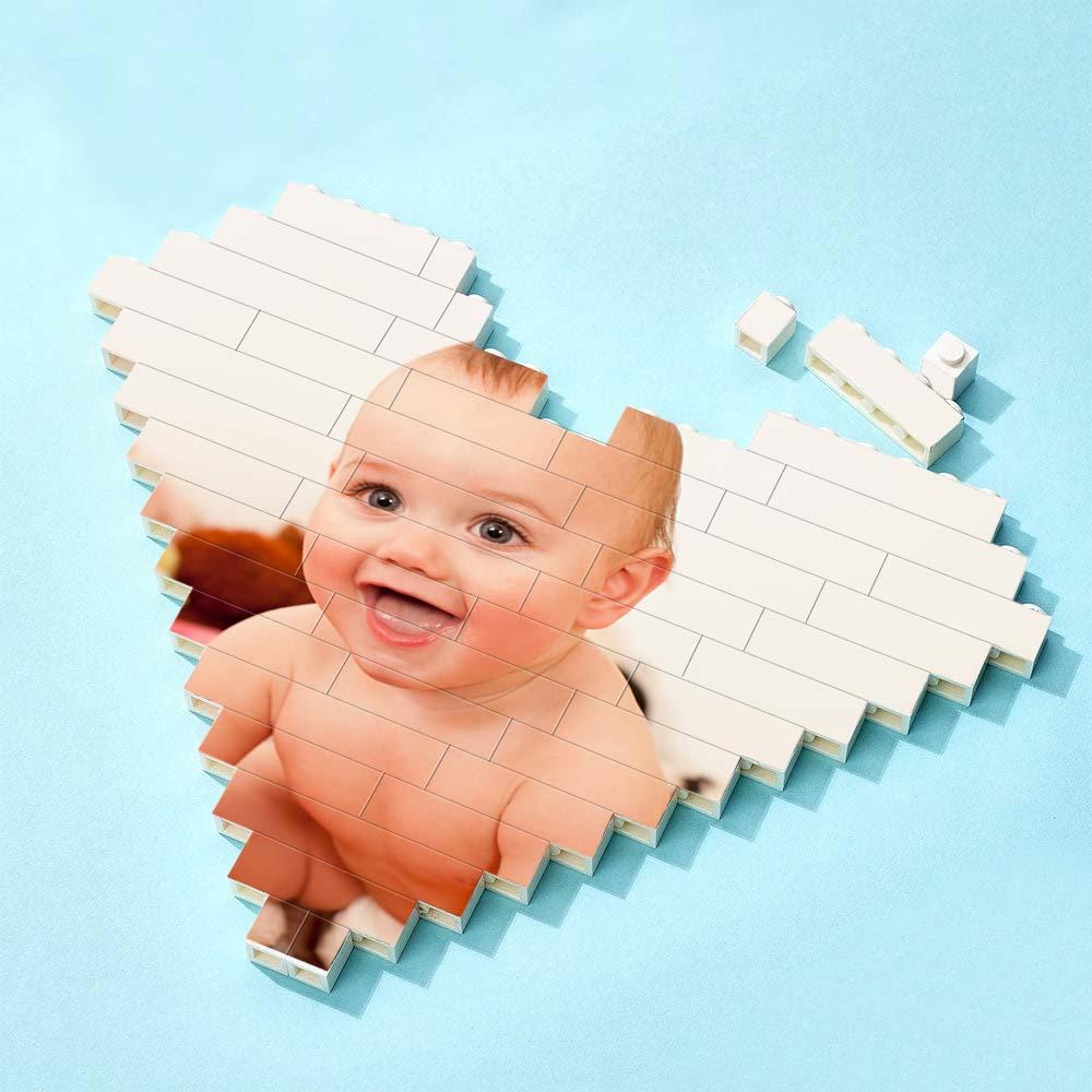 Custom Building Brick Puzzle Engraving Personalised Heart Shaped Photo Block Gift For Children's Day