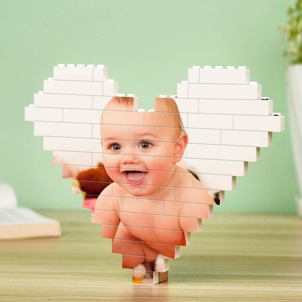 Custom Building Brick Puzzle Engraving Personalised Heart Shaped Photo Block Gift For Children's Day