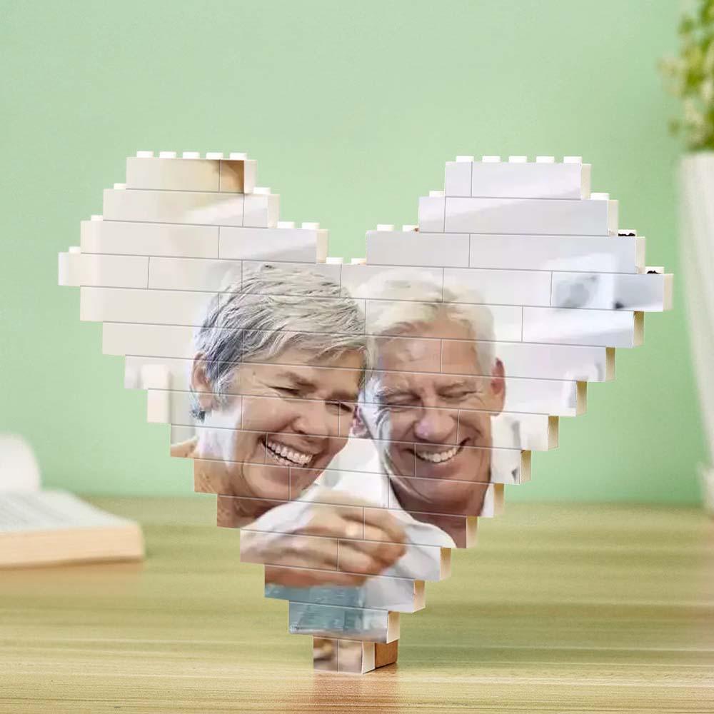 Custom Building Brick Puzzle Personalised Heart Shaped Engraving Photo Block Gift For Anniversary