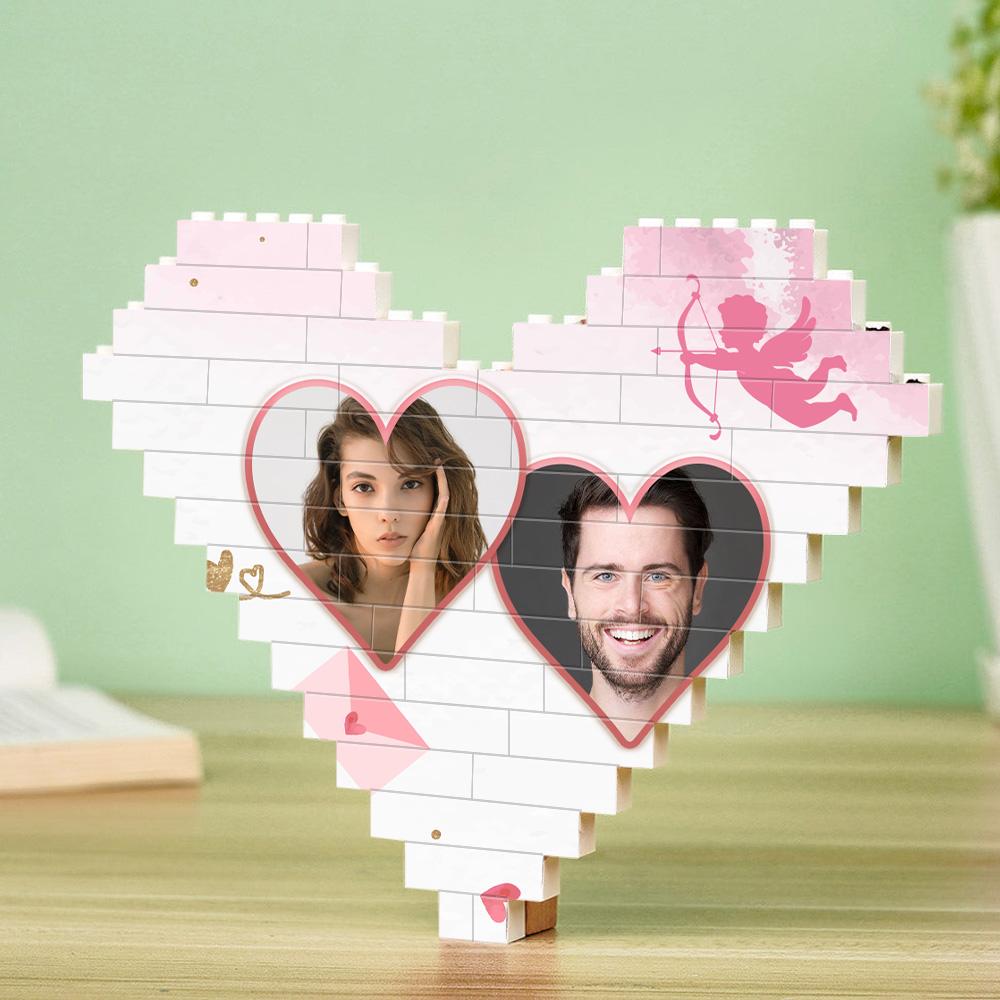 Gifts For Lover Custom Double Heart Building Brick Personalised Photo Block Heart Shaped