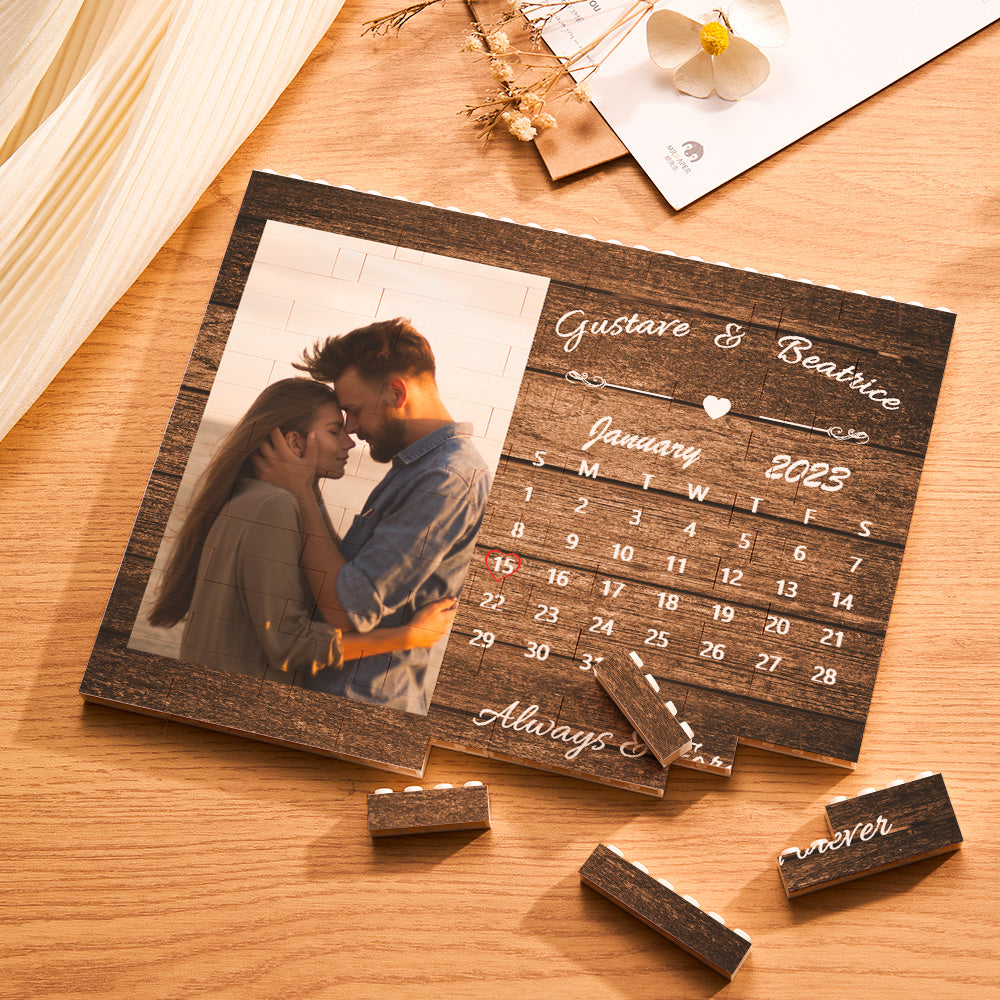 Custom Building Block Puzzle Horizontal Trio Photo Brick Calendar Anniversary Valentine Gift