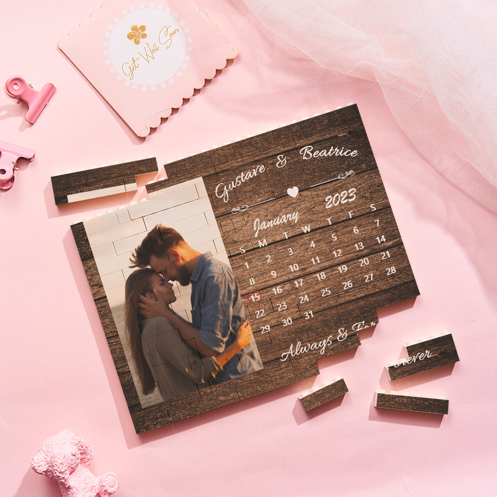 Custom Building Block Puzzle Horizontal Trio Photo Brick Calendar Anniversary Valentine Gift