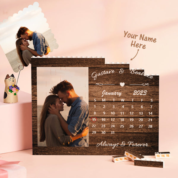 Custom Building Block Puzzle Horizontal Trio Photo Brick Calendar Anniversary Valentine Gift