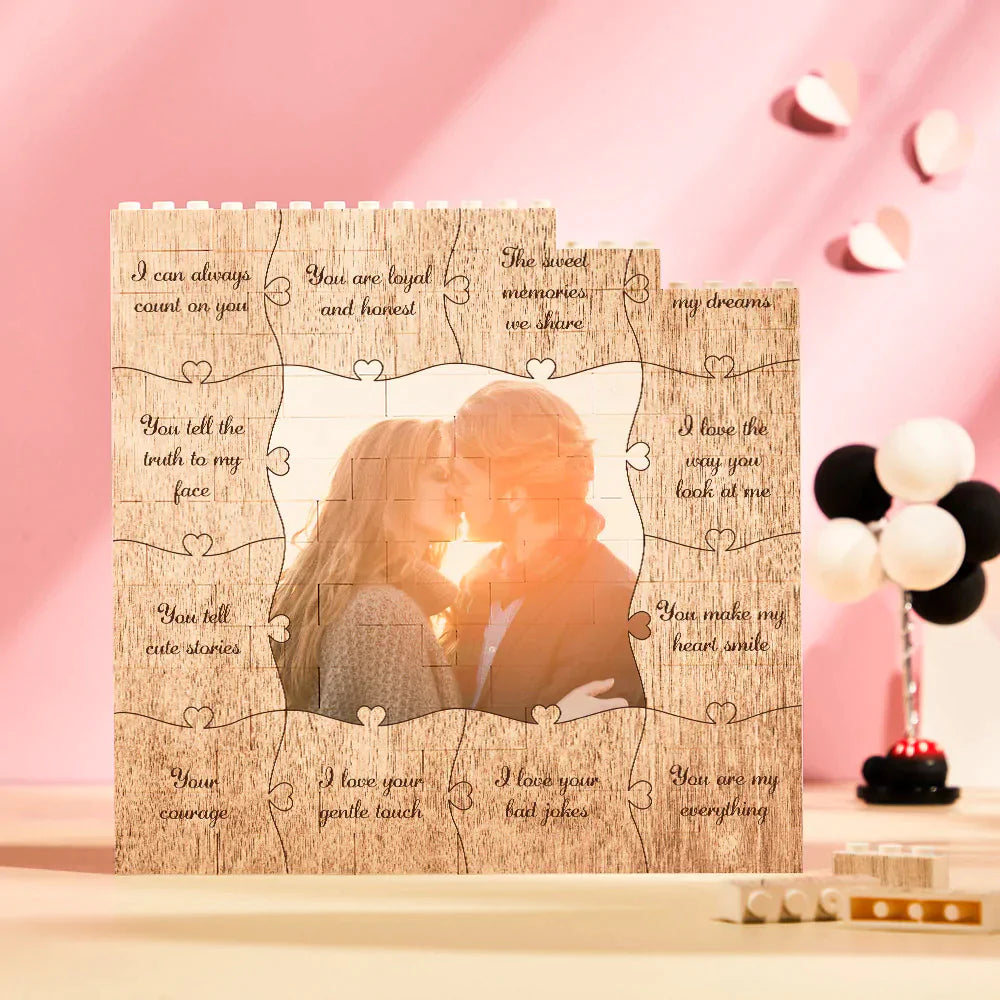 Custom Building Block Puzzle Square Photo Brick Write 12 Reasons to Love Him/Her