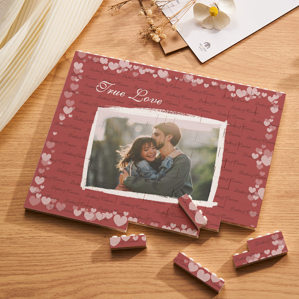 Custom Building Block Puzzle Horizontal Trio Photo Brick Valentine Gift True Love