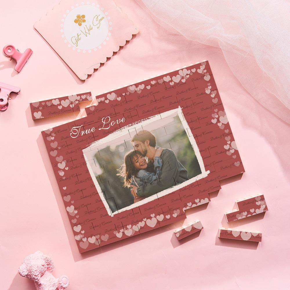 Custom Building Block Puzzle Horizontal Trio Photo Brick Valentine Gift True Love