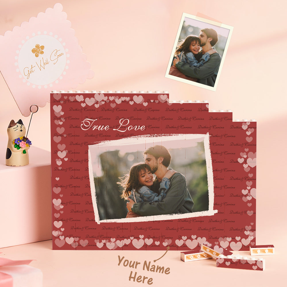 Custom Building Block Puzzle Horizontal Trio Photo Brick Valentine Gift True Love