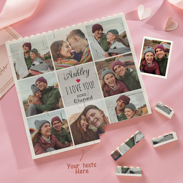 Custom Building Block Puzzle Square Photo Brick I Love You XOXO