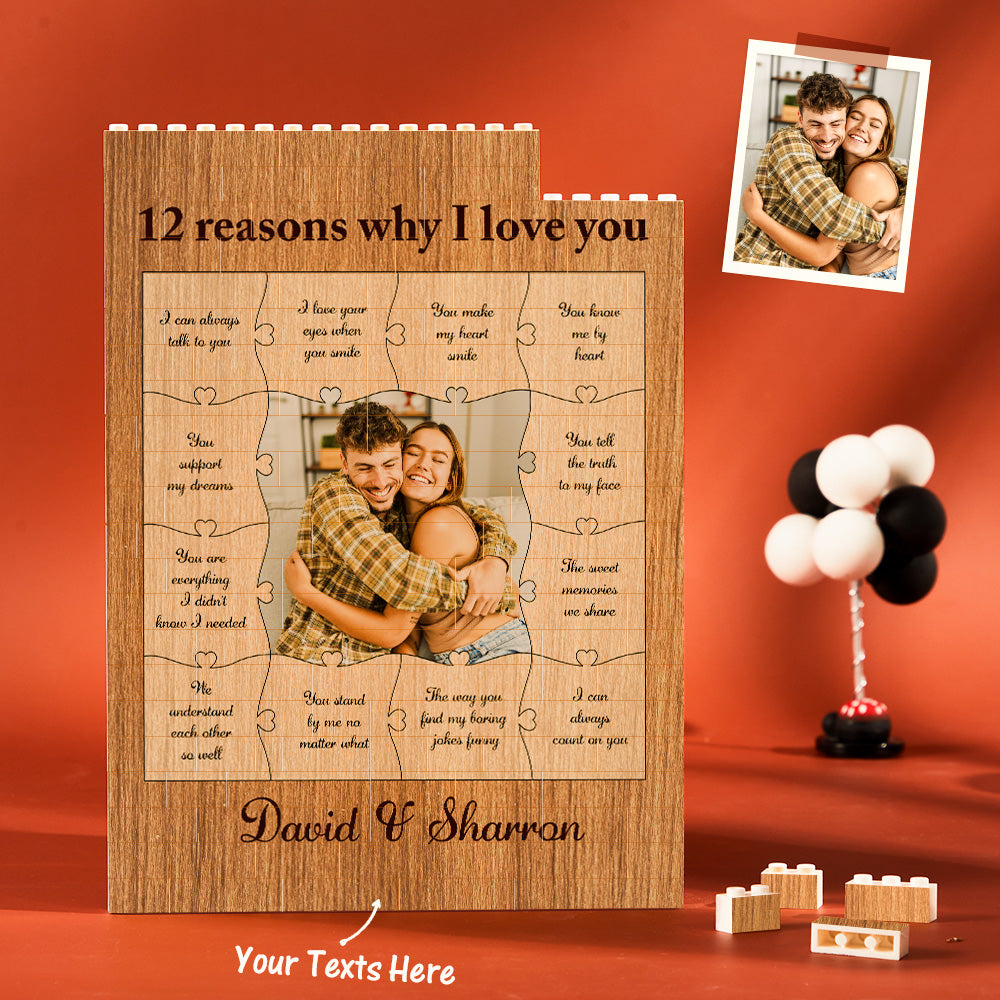 Gifts for Her/Him 12 Reasons Why I Love You Personalised Photo Building Block