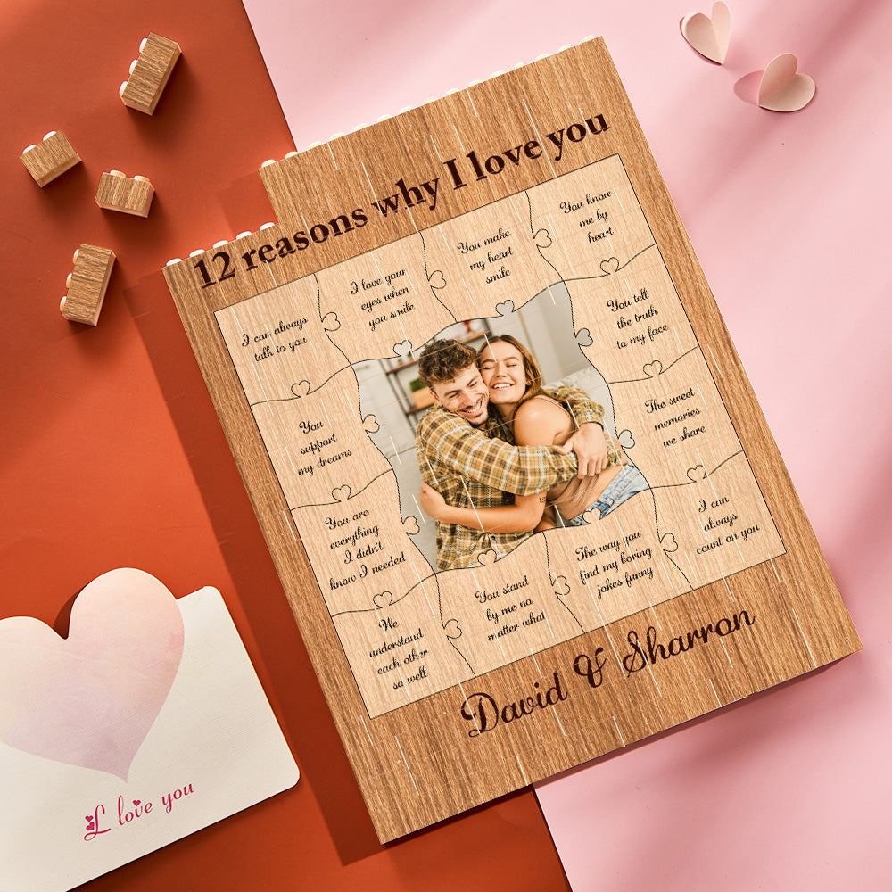 Gifts for Her/Him 12 Reasons Why I Love You Personalised Photo Building Block