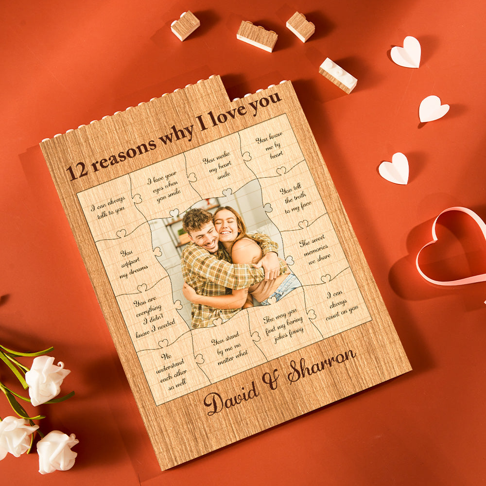 Gifts for Her/Him 12 Reasons Why I Love You Personalised Photo Building Block