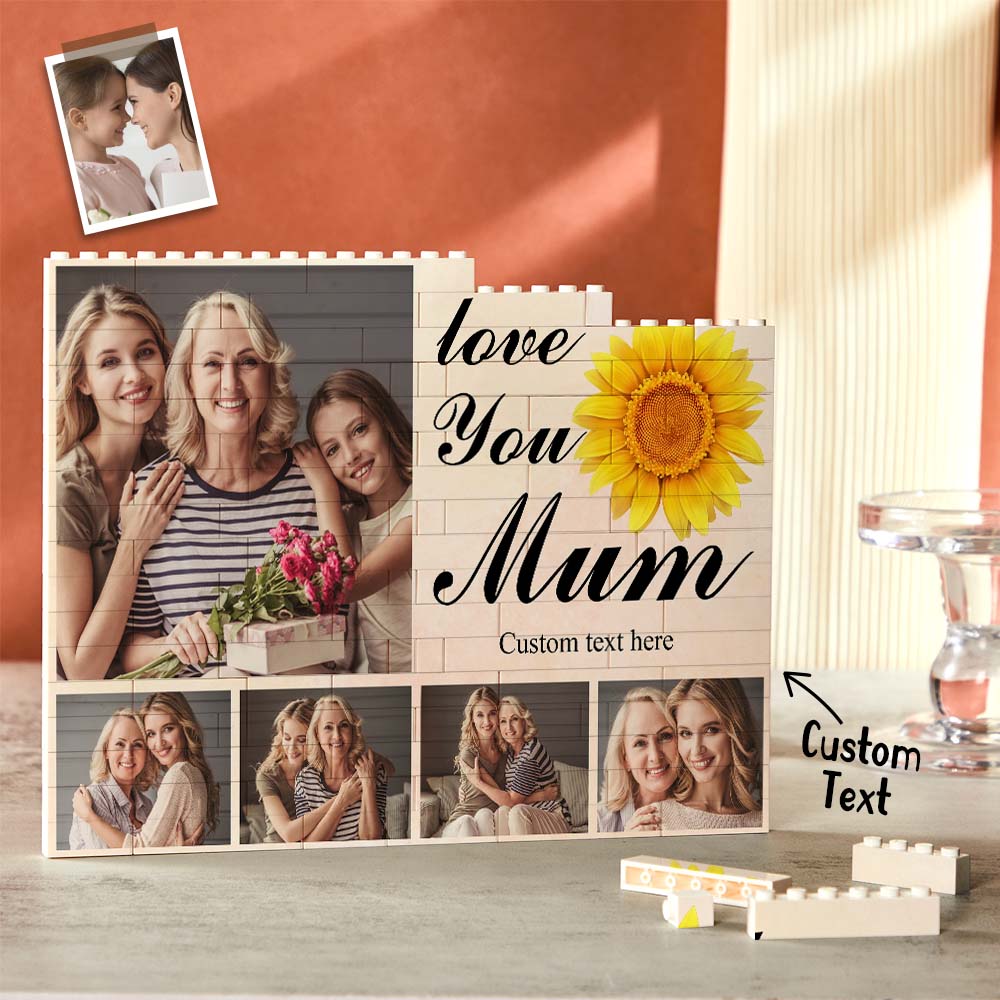 Custom Building Block Puzzle Horizontal Trio Photo Brick Love You Mum Mother's Day Gift