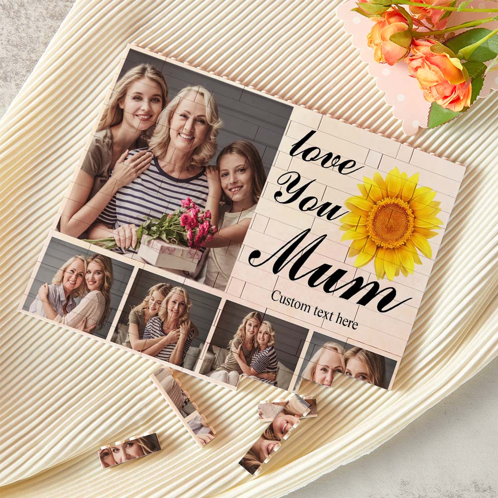 Custom Building Block Puzzle Horizontal Trio Photo Brick Love You Mum Mother's Day Gift