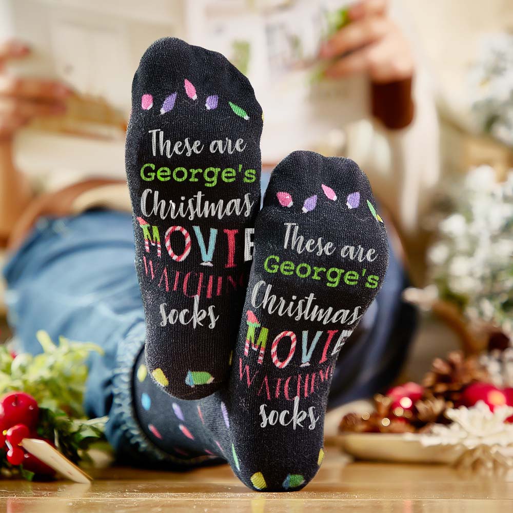 Custom Name Socks Personalized Christmas Light Socks Movies Watching Socks Merry Christmas