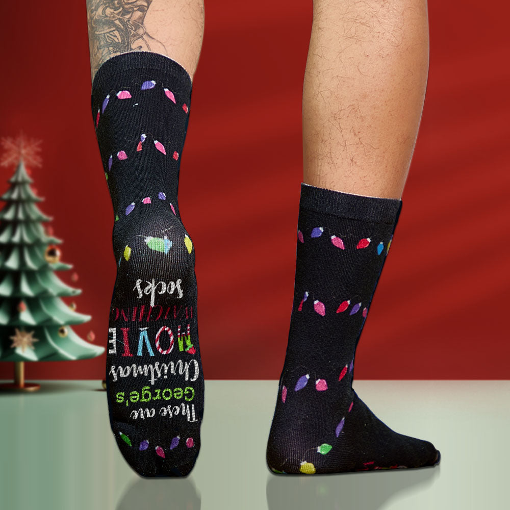 Custom Name Socks Personalized Christmas Light Socks Movies Watching Socks Merry Christmas