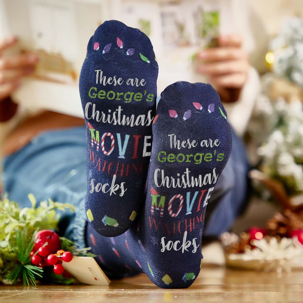 Custom Name Socks Personalized Christmas Light Socks Movies Watching Socks Merry Christmas