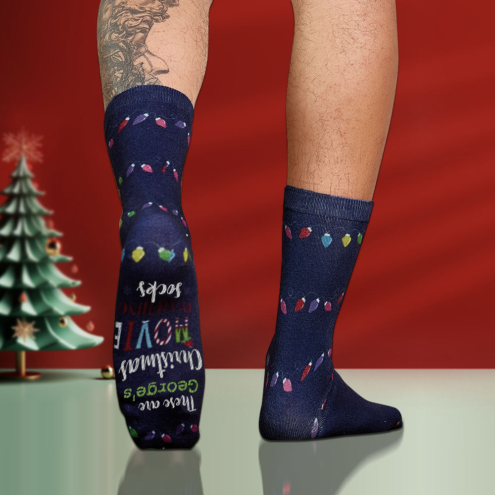 Custom Name Socks Personalized Christmas Light Socks Movies Watching Socks Merry Christmas