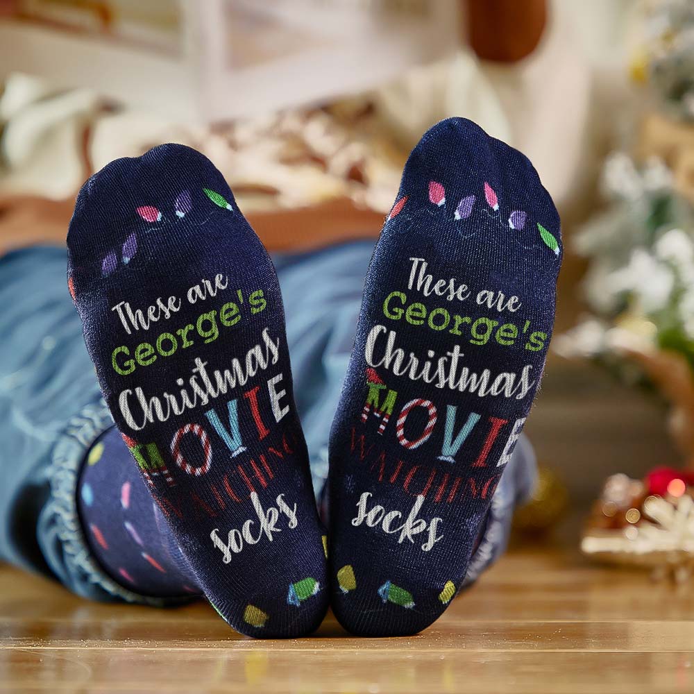 Custom Name Socks Personalized Christmas Light Socks Movies Watching Socks Merry Christmas