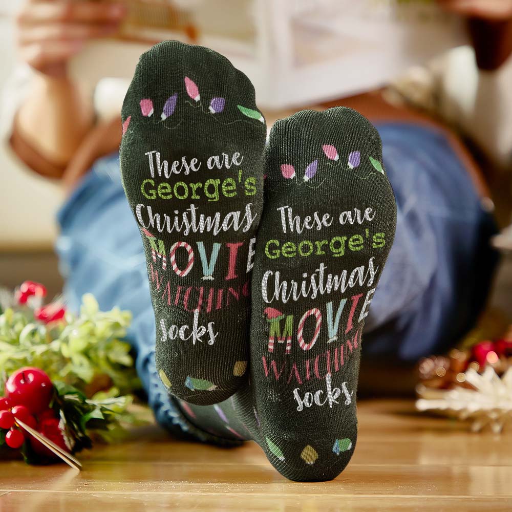 Custom Name Socks Personalized Christmas Light Socks Movies Watching Socks Merry Christmas