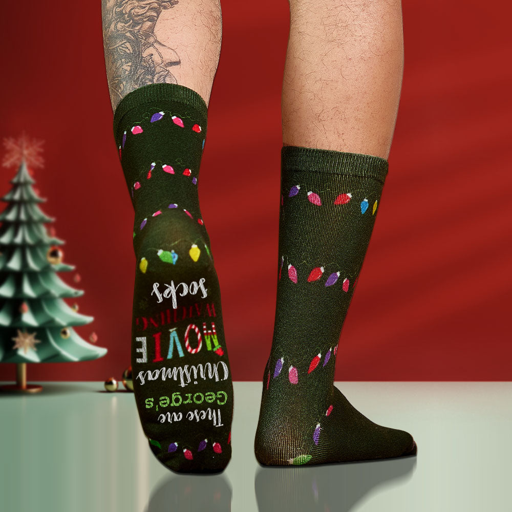 Custom Name Socks Personalized Christmas Light Socks Movies Watching Socks Merry Christmas